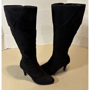 PESARO Celey Faux Suede Black Knee High Heel Boots 8.5